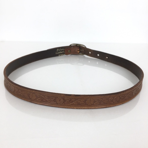 Thin Floral Tooled Leather Belt Brown by Colorado Leather Goods Feminine Western - Picture 10 of 10